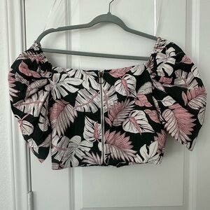 Gianni Bini Floral Puffy Sleeve Tropical Print Cropped Blouse